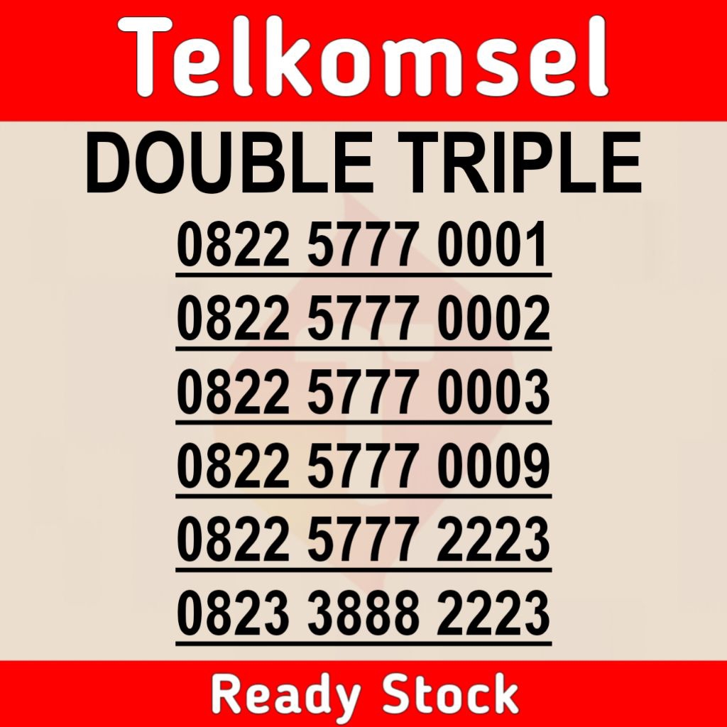 kartu perdana nomor cantik simpati telkomsel 4g dobel triple 5777 0001 0002 0003 0009 3888 2223