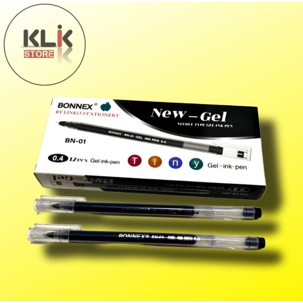 

(Pack / 12pcs) Pulpen New Gel Bonnex 0.4mm Tinta Hitam / Bolpen Ballpoint Pena Gel Pen
