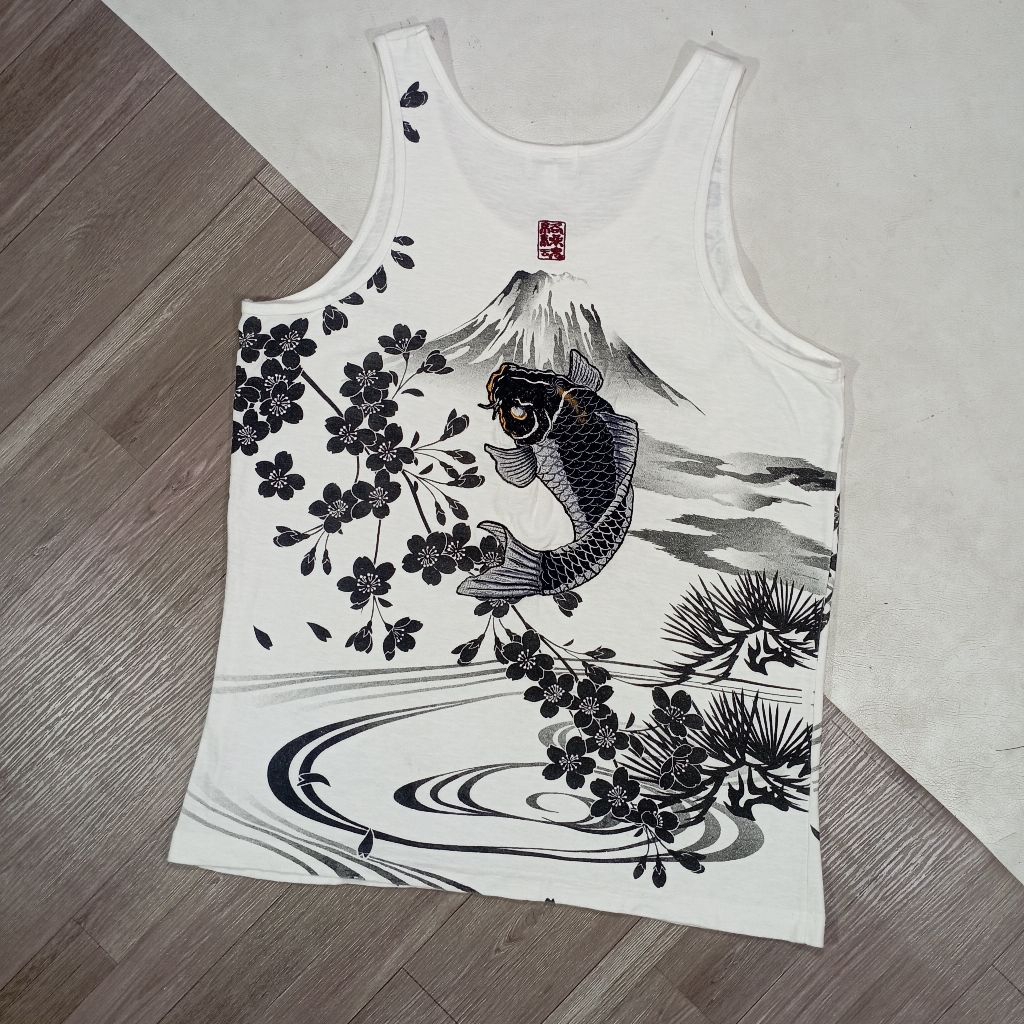Kaos kutang tanktop singlet KARAKURI TAMASHI Koi bordir