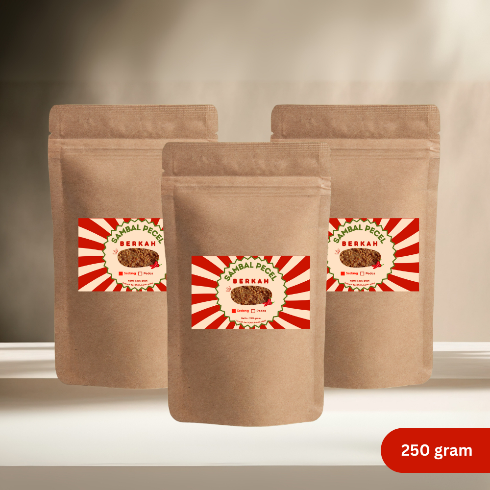 

Sambal Pecel 250 gr @3 pcs– Kemasan Standing Pouch, Level Sedang