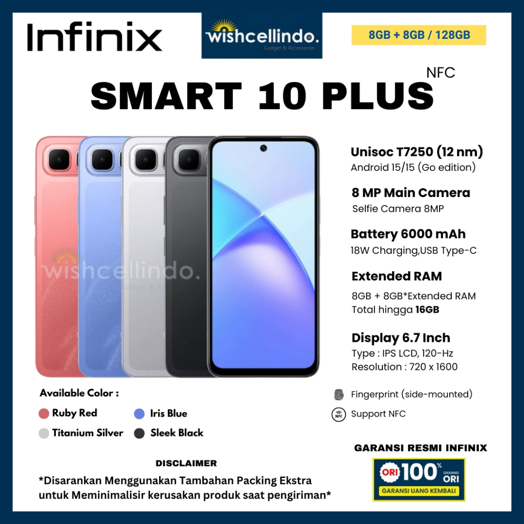 HP INFINIX Smart 10 Plus NFC 8/128GB, Smart 10 NFC 4/128, Smart 10 NFC 4/64 (Garansi Resmi Infinix)