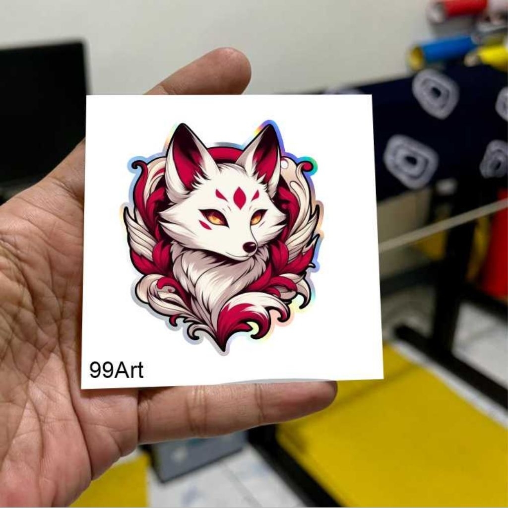 

B24, stiker ruba, stiker anime, rubah stiker reflektive nyala dna hologram