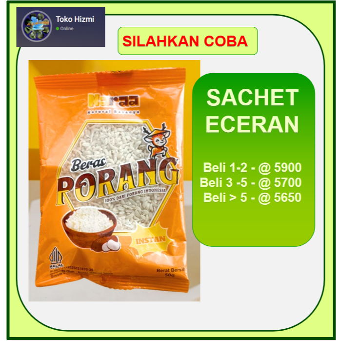 

BERAS PORANG NARAA Sachet - SEHAT rendah gula bagus untuk diet dan diabetes - 50 gram/sachet