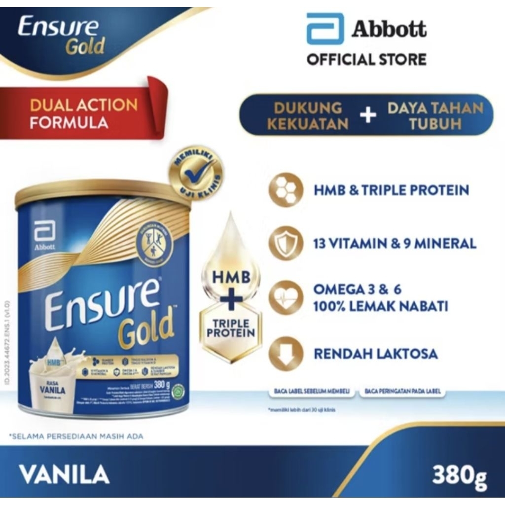 

ENSURE GOLD HMB VANILA 380GR - NUTRISI DEWASA RENDAH LAKTOSA