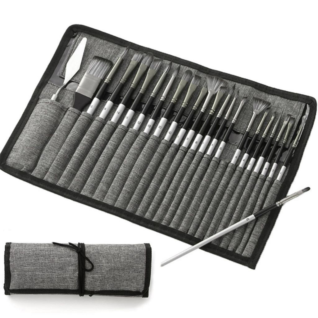 

WESEEKART Set Kuas Lukis Cat Air Minyak Nylon Paint Brush 24 PCS Gray