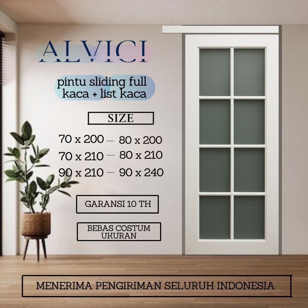 Pintu Sliding Pintu Geser Pintu Dorong Full Kaca List Putih UPVC Pintu Kamar Mandi Modern Minimalis 