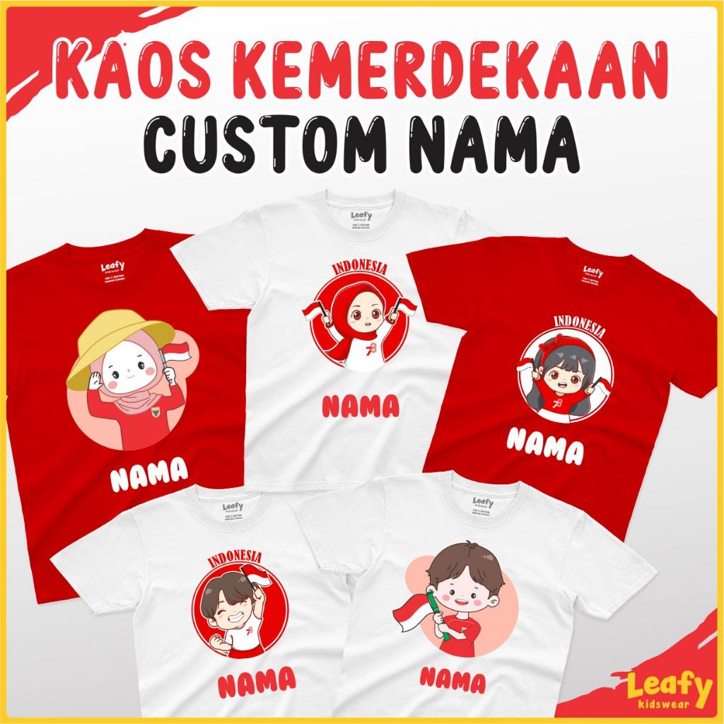 KAOS KEMERDEKAAN CUSTOM NAMA KAOS ANAK KAOS INDONESIA - Leafy Kidswear