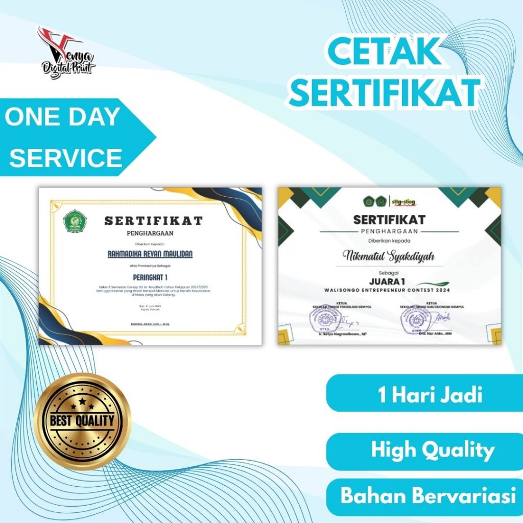 

SERTIFIKAT / PIAGAM Ukuran A4/F4 MURAH