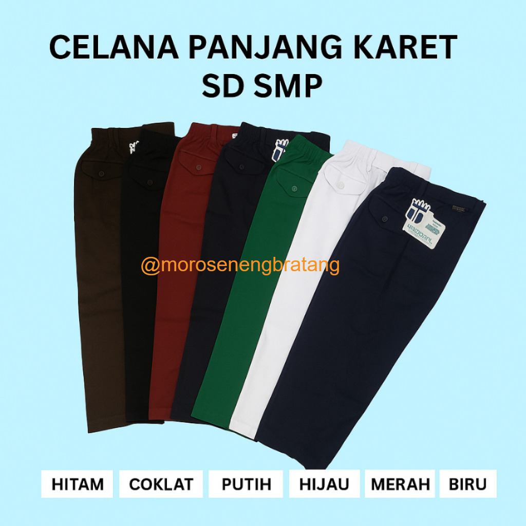 Bawahan seragam TELADAN celana panjang karet SD SMP Merah Putih Hijau coklat Hitam Dongker