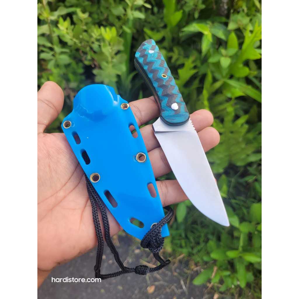 Pisau Seset Kulit Bushcraft 7,5 cm Baja D2 Universal Fulltang Handle Micharta Sarung Akrilik