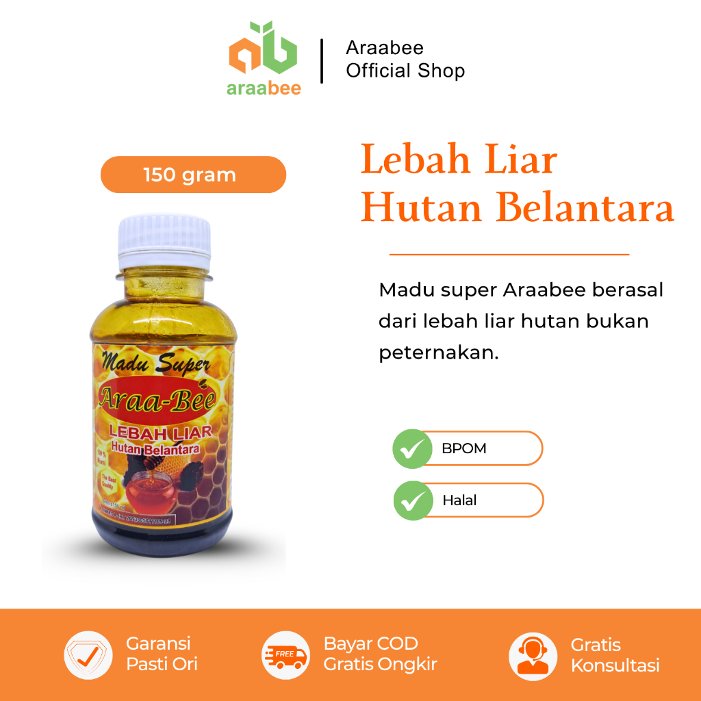

Araabee Madu Super Lebah Liar Hutan Belantara Asli Original 150g