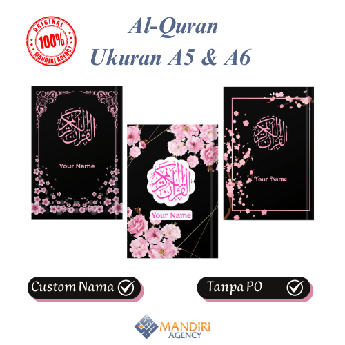 Al-Quran Custom Nama Hitam Pink Ukuran A5 A6 Hardcover Quran Hadiah