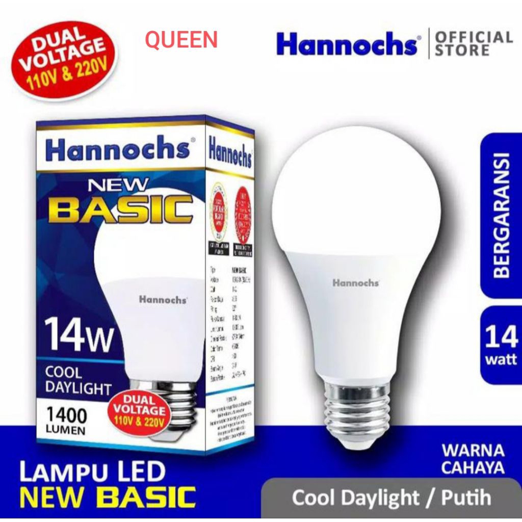 LAMLU LED HANNOCHS NEW BASIC 14WATT BOHLAN BLUB CAHAYA PUTIH CDL.
