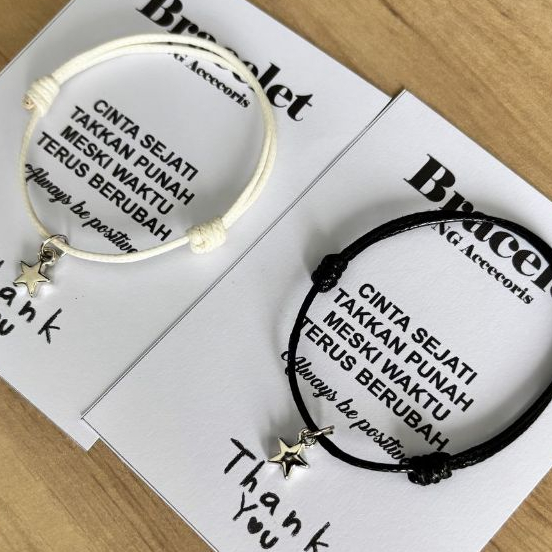 Ng Accecoris (2PCS)Gelang Couple Bintang Silver White And Black Karkater |Gelang pasangan Waterproff