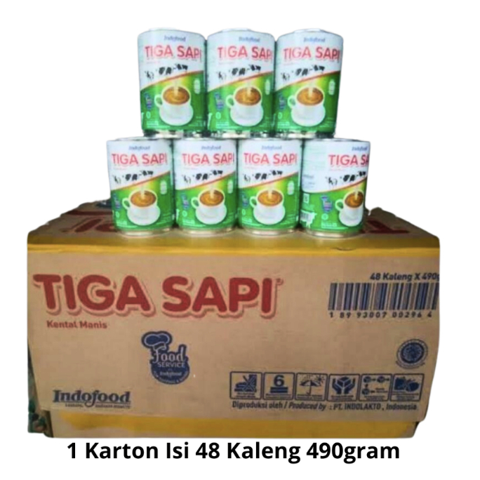 

Tiga Sapi 3 Sapi SKM Kental Manis 1 Karton / 1 Dus 48pcs x 490gr