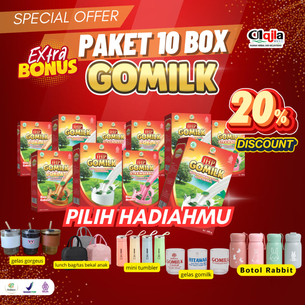 

PAKET RESELLER 10 box GOMILK Susu Kambing Etawa Plus Herbal Diskon 20% AQILAMART