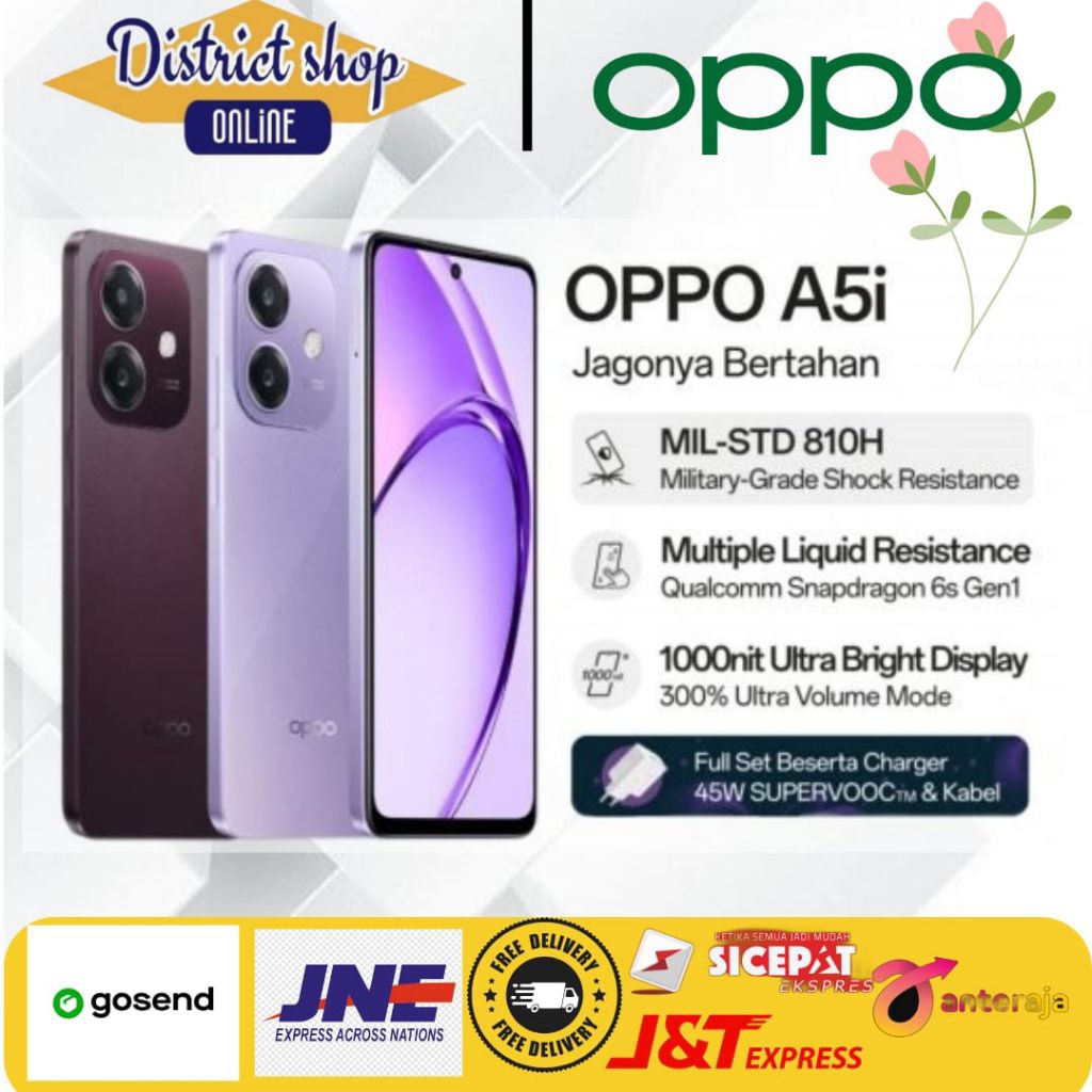 [Terbaru]oppo A5i Ram 4+4/128Gb 45W SUPERFOOC Bergaranis Resmi