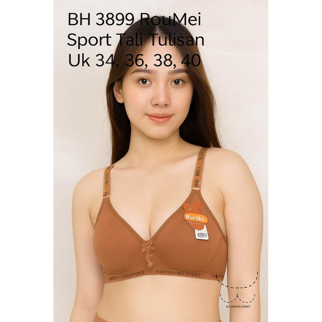 BRA BH LIST SPORT TALI TULISAN KAIT 2 BUSA TANPA KAWAT ROUMEI 3899 PREMIUM BRA
