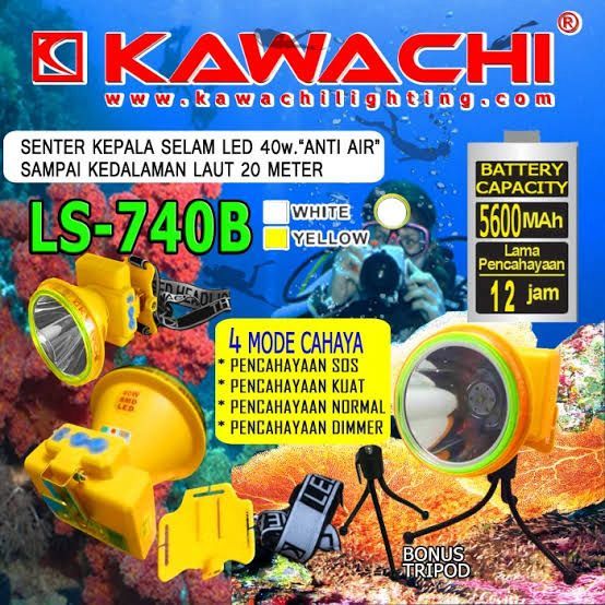 Senter Kepala Kawachi 40 Watt Selam / Kawachi 740B Putih atau Kuning - Nyala Kuning
