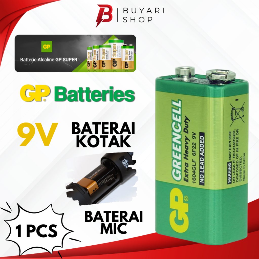 Batre Mic Microphone 9V GP GreenCell Batre 9V 9 Volt GreenCell GP Baterai KOTAK  9V 9 Volt GP