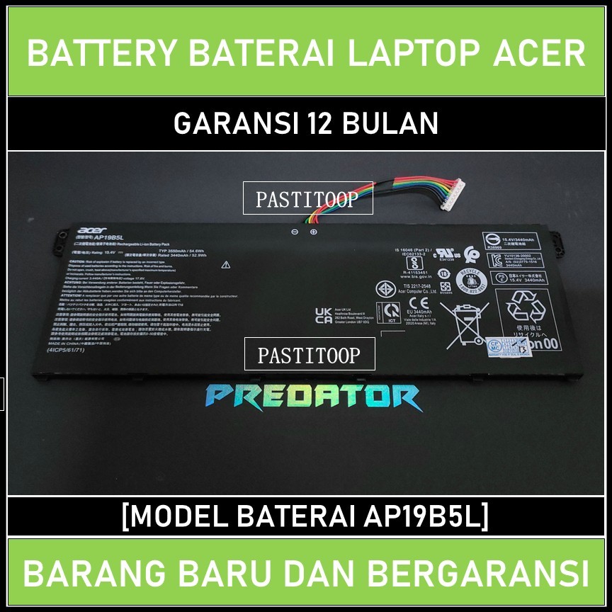 Baterai Laptop Acer Vero AV15-51 Aspire 7 A715-41G AP19B5L 15.4VC PRO