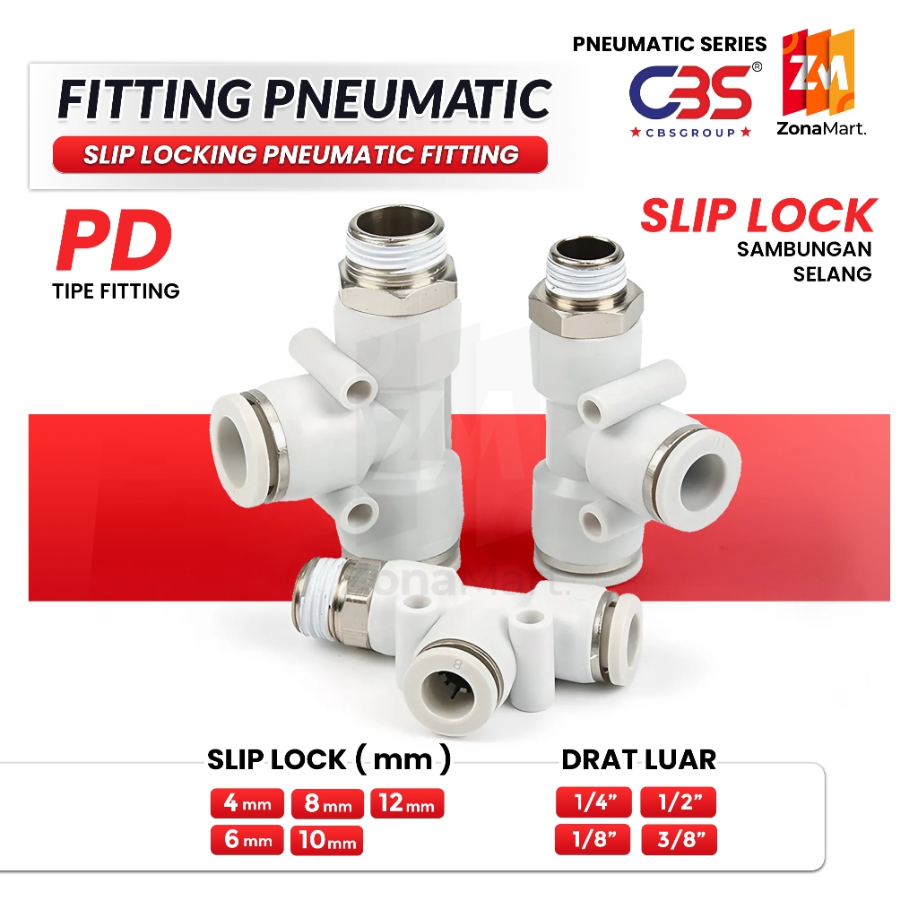 Fitting TEE nepel selang pneumatic PD