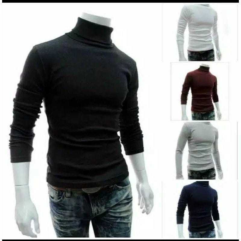 Kaos TurtleNeck Pria Jumbo/Big Lengan Panjang Kerah Tinggi