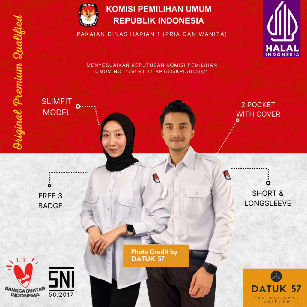 Original Premium by Datuk 57 : PDH KPU Seragam Kemeja Atasan PDH 1, 2, dan 3 - Pakaian Dinas Harian 