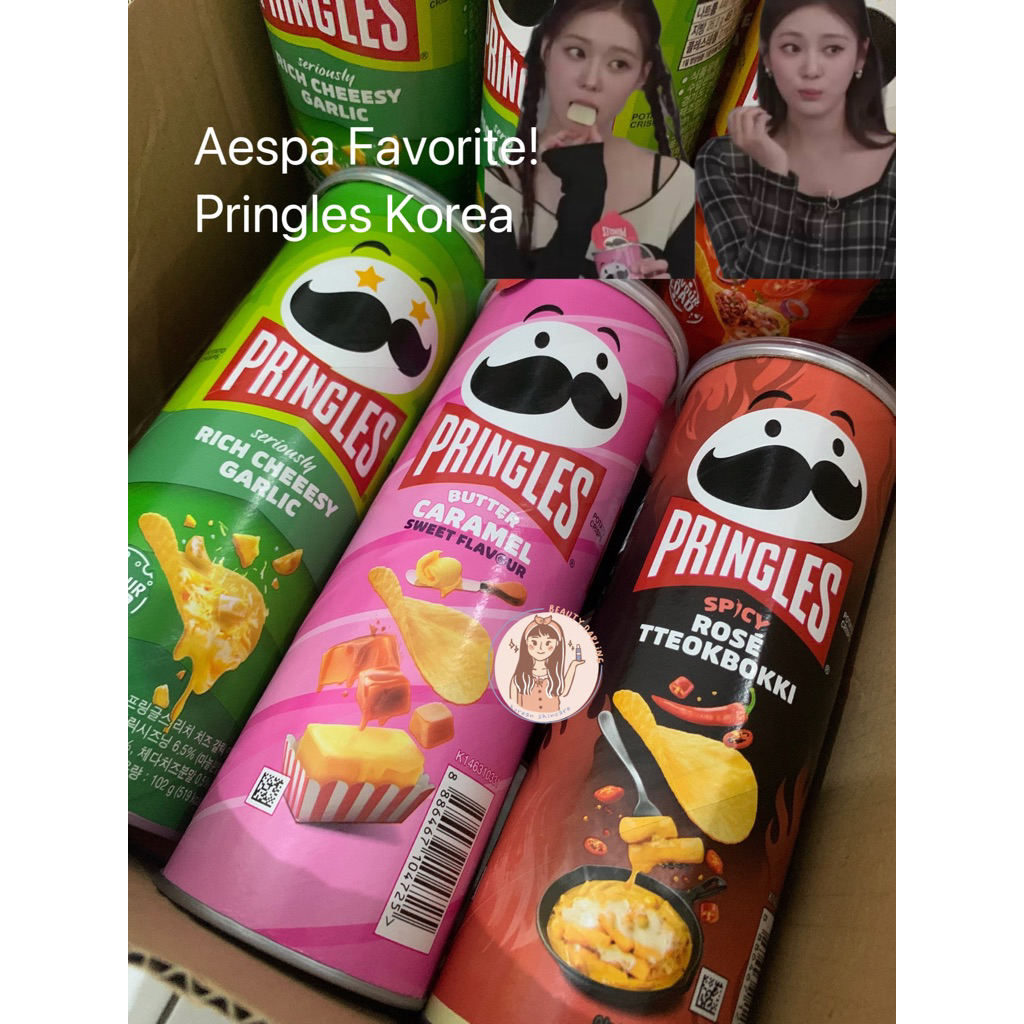 

READY STOCK PRINGLES KOREA AESPA FAVORITE | BUTTER CARAMEL | ROSE TTEOKBOKKI | RICH GARLIC CHEESE | BBQ LOVERS PIZZA