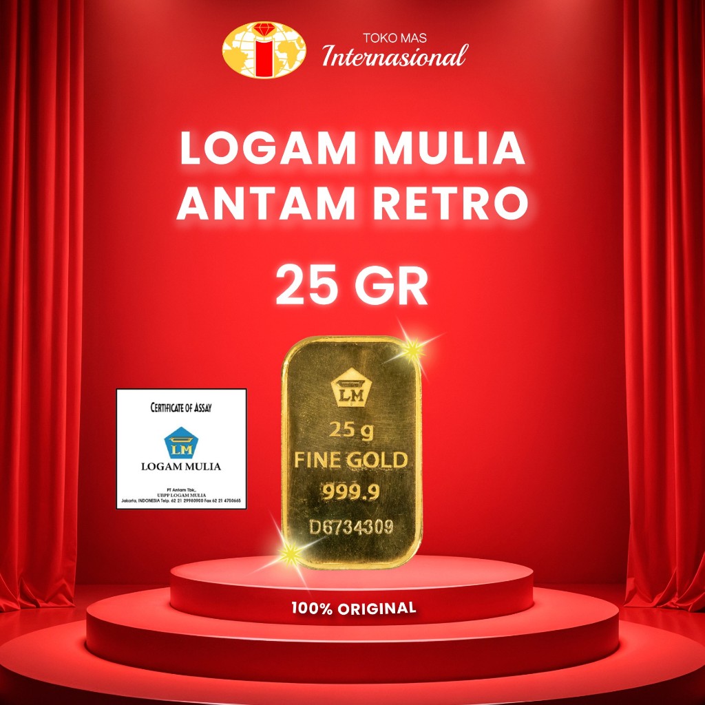 Logam Mulia LM 25gr 25g 25gram 25 gram Batangan Emas ANTAM Sertifikat Retro