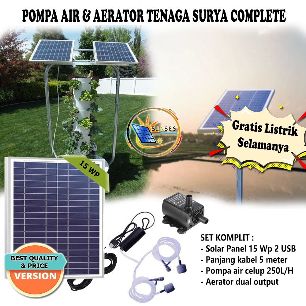 Pompa Air Aerator Tenaga Surya 15W Solar Pump Aerator Solar Panel 15Wp PATS15MCO Complete