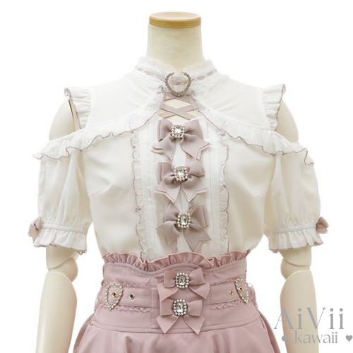 【AiVii】ATASAN BLOUSE DUPE LIZ LISA OFF SHOUDER JIRAI KEI CHOKER LACE LENGAN PENDEK