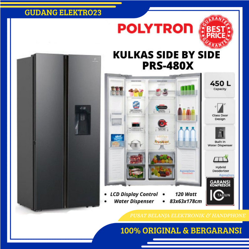 KULKAS POLYTRON PRS 480X SIDE BY SIDE INVERTER 2 Pintu 450 Liter PROMO MURAH GARANSI RESMI