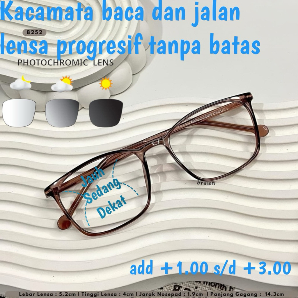 kacamata baca dan jalan lensa progresif photocromic pria dan wanita bahan lentur 8252