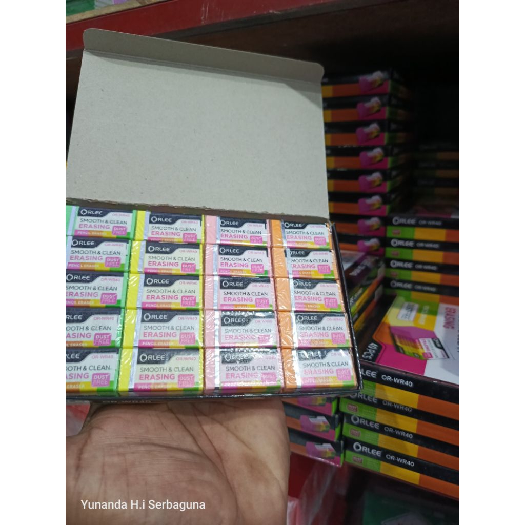 

(1 pak isi 40) penghapus pensil/stip warna orlee