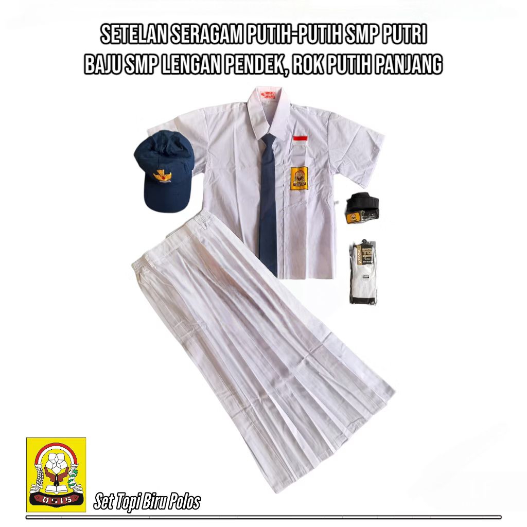 Setelan Seragam Sekolah Anak SMP/MTS Putih Biru Perempuan | Baju sekolah seragam Putih lengan pendek