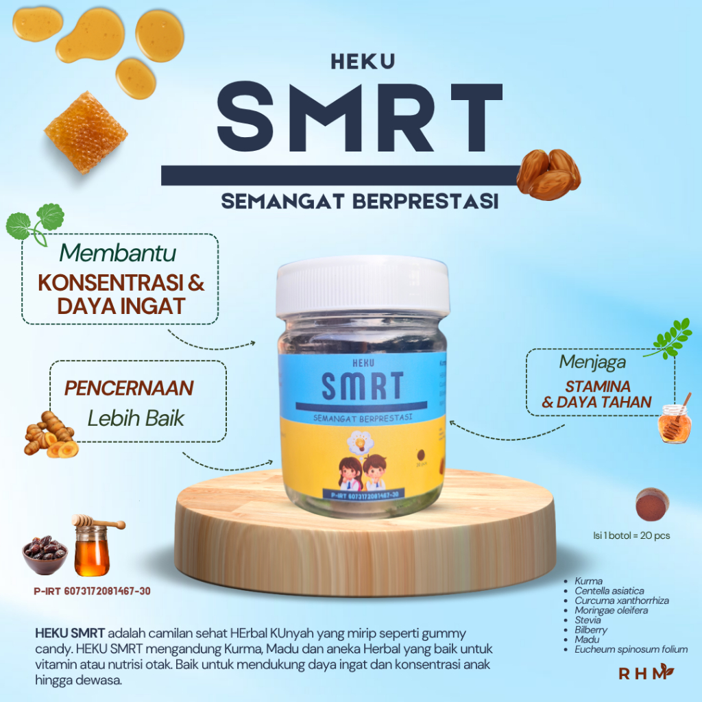 

HEKU SMRT : Permen Gummy (Herbal Kunyah) Sehat Untuk Fokus Berpikir dan Nutrisi Otak