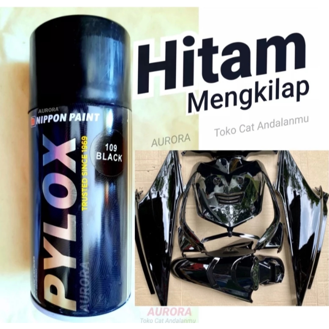 Pylox Black 109 Hitam Mengkilap Nippon Paint 300ml Pilok Tahan Bensin Cat Sepeda Motor Mobil Kendara