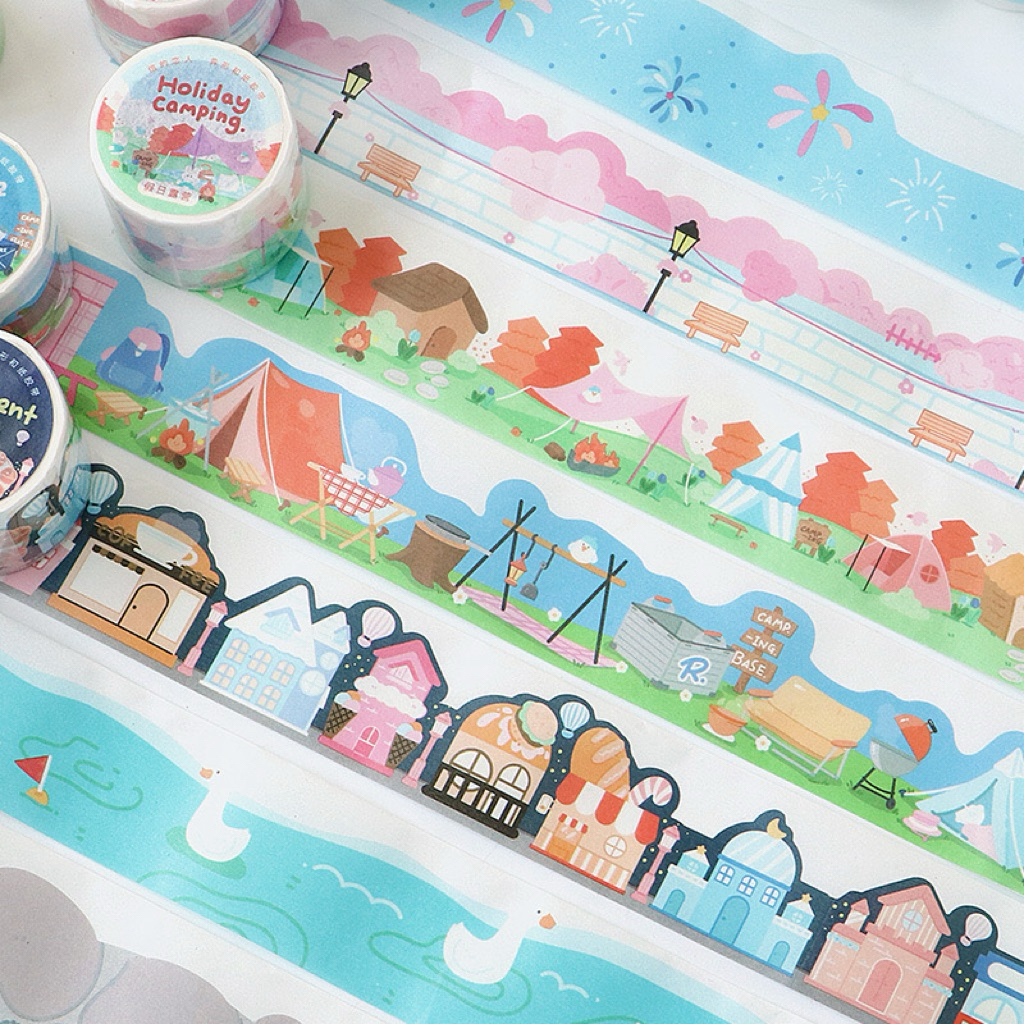 

(9D) washi tape selotip motif pemandangan alam pastel kartun anak korea pantai pagar nature beach fence 2