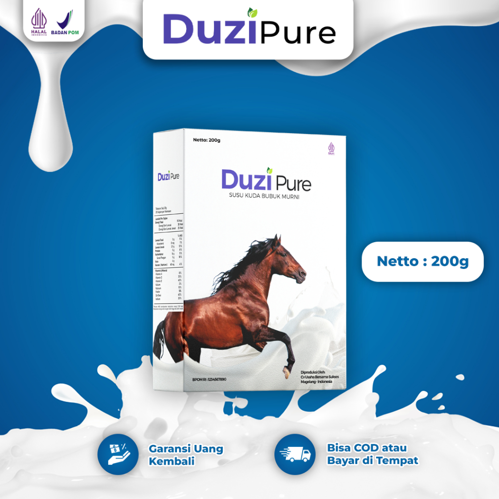 

Duzi Pure - Susu Kuda Lombok Bubuk Murni Herbal Original 200 Gram 1 Box