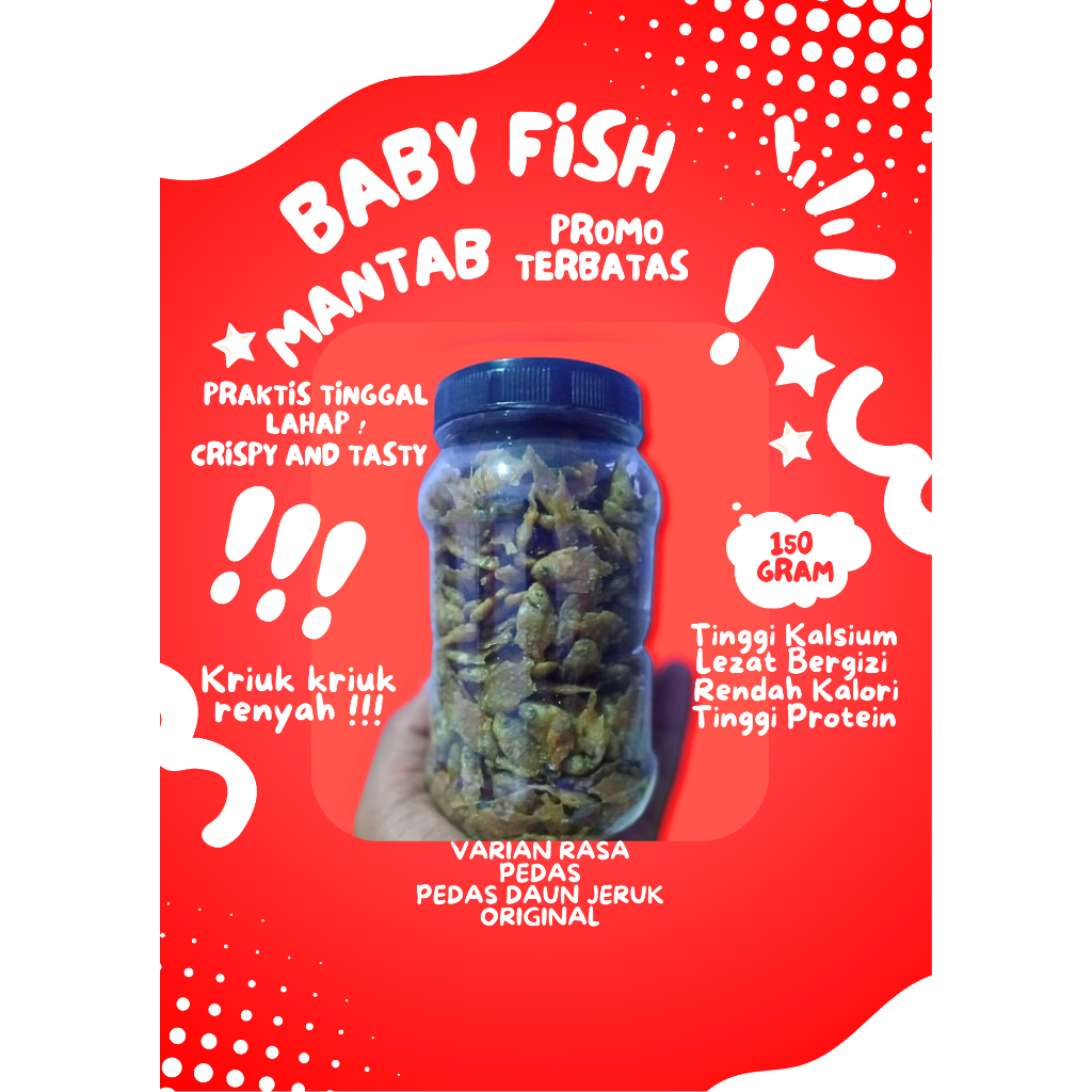 

Terlaris babyfish krispy 150 Gram Toples ikan Crispy Authentic Renyah Gurih Spicy Tasty Varian Rasa Original Pedas