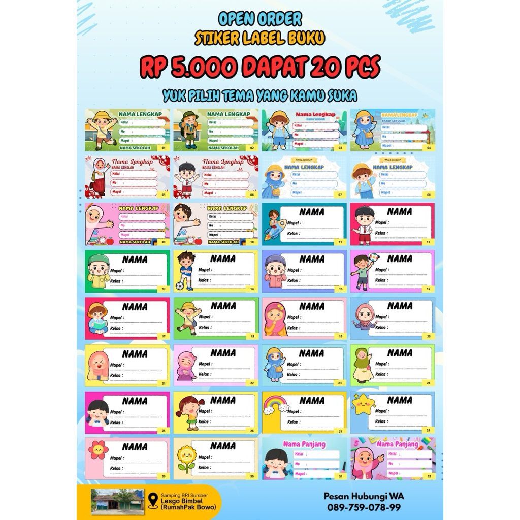 

Stiker Nama Buku custom murah perlengkapan anak sekolah