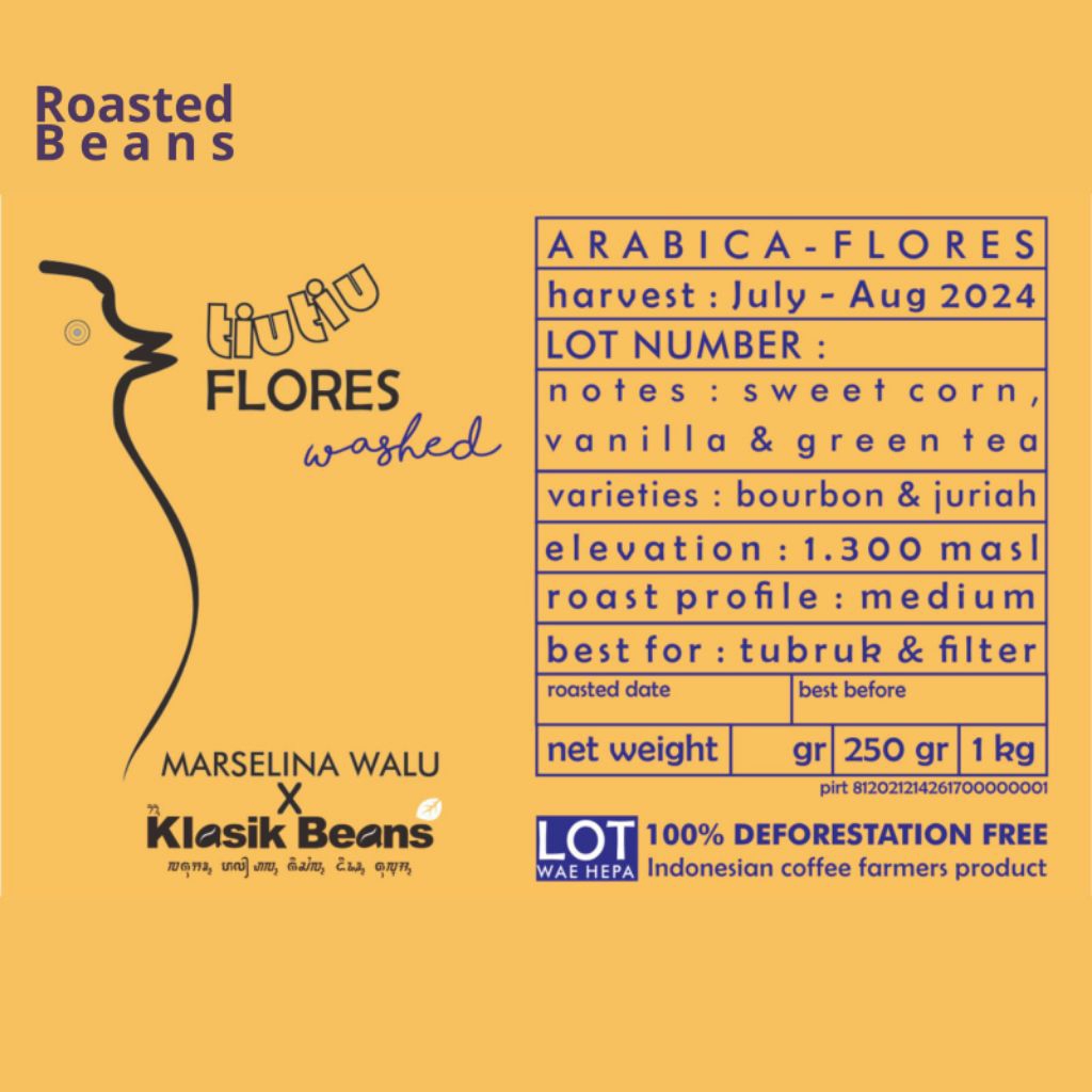 

Roasted Beans Arabica Flores | Wae Hepa | Washed