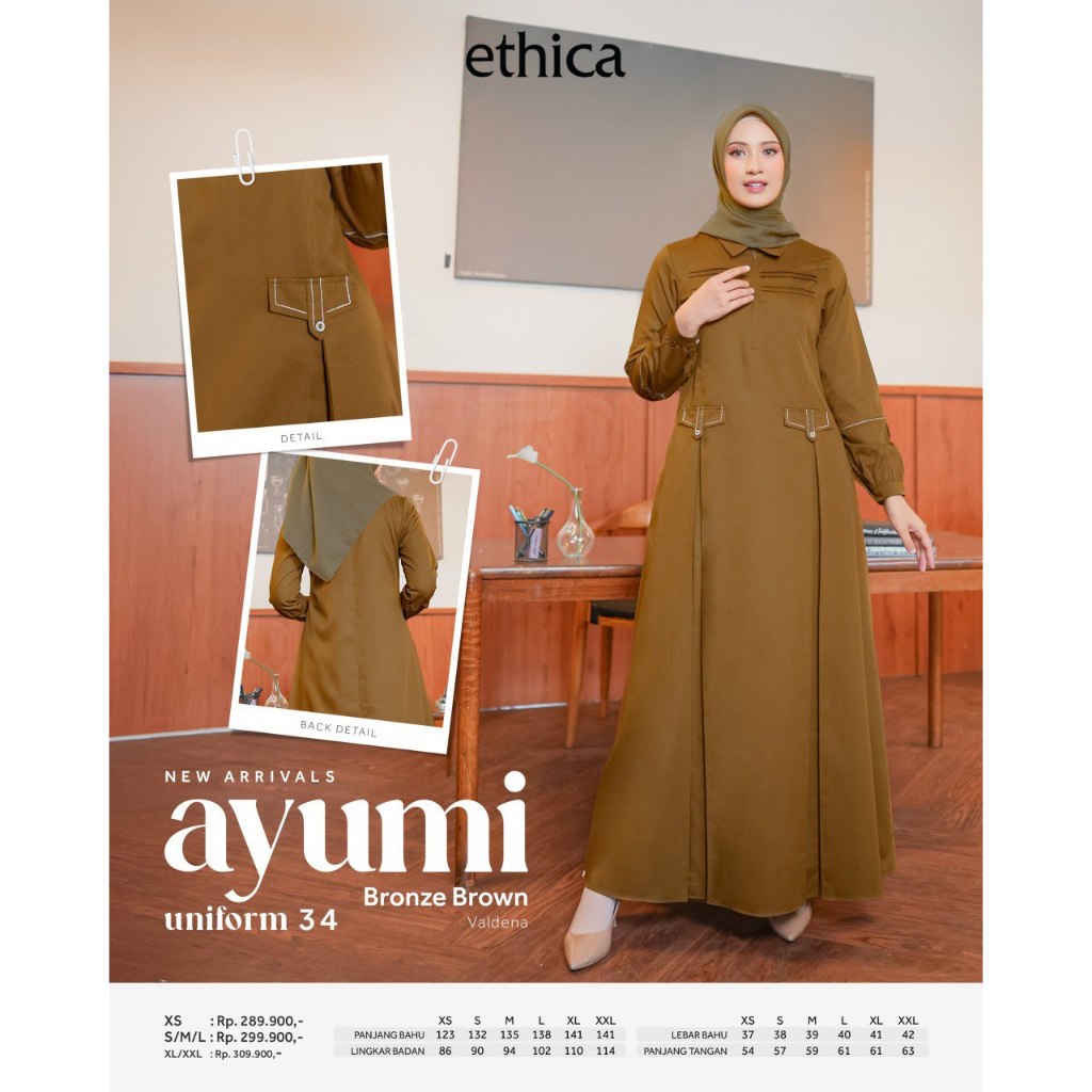 SERAGAM KERJA WANITA GAMIS KEKI, AYUMI UNIFORM 34 BRONZE BROWN (ETHICA MATARAM)