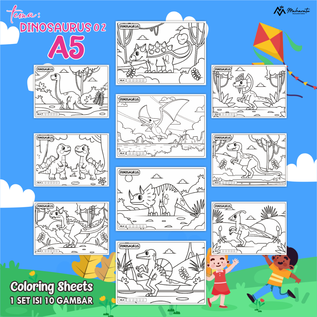 

[DINOSAURUS] KERTAS MEWARNAI ANAK - KERTAS BER GAMBAR 1 SET READY STOCK - COLORING SHEETS A5