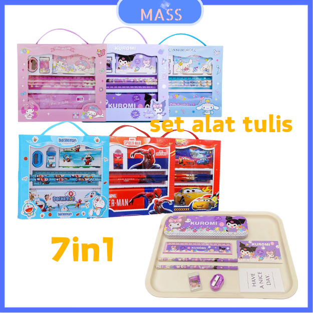 

[MASS Toys] Set Alat Tulis Kotak Pensil Set Kuromi Cinnamoroll 7 In 1 Anak Tk Hadiah Anak