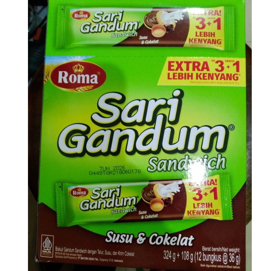 

RK Roma Sari Gandum Sandwich Coklat box isi 12 pcs
