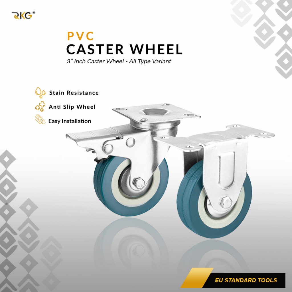 Roda Caster PVC Troli 3 Inch Furnitur Rak Serbaguna Industrial Caster