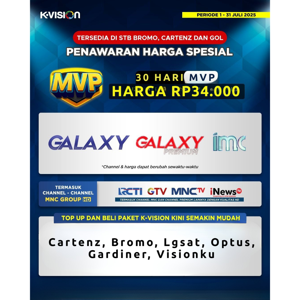 Paket MVP KVision Bromo Cartenz Optus Gardiner LGsat K Vision / Paket KVision