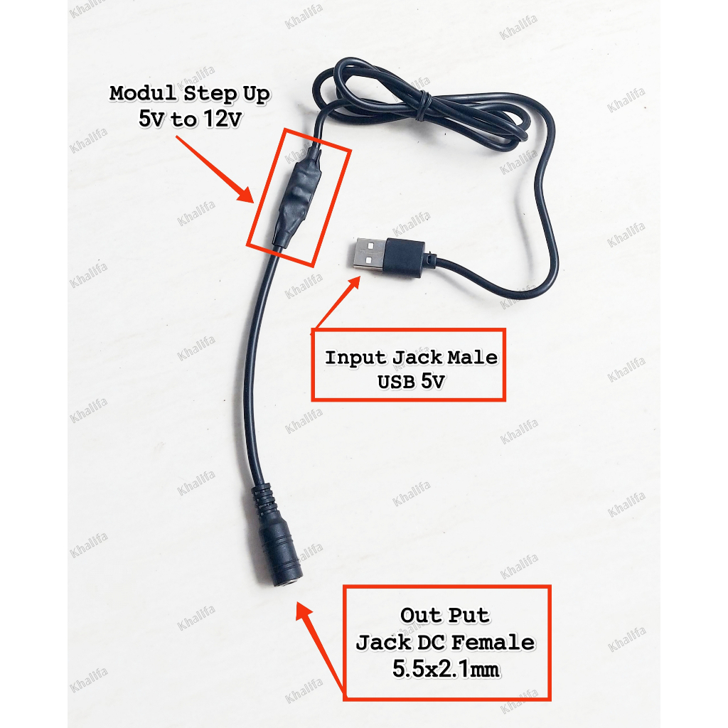 DIY Kabel Modul Step Up USB Male (Jantan) 5V to Jack DC Female (Betina) 12V Kit Konverter Konferter 